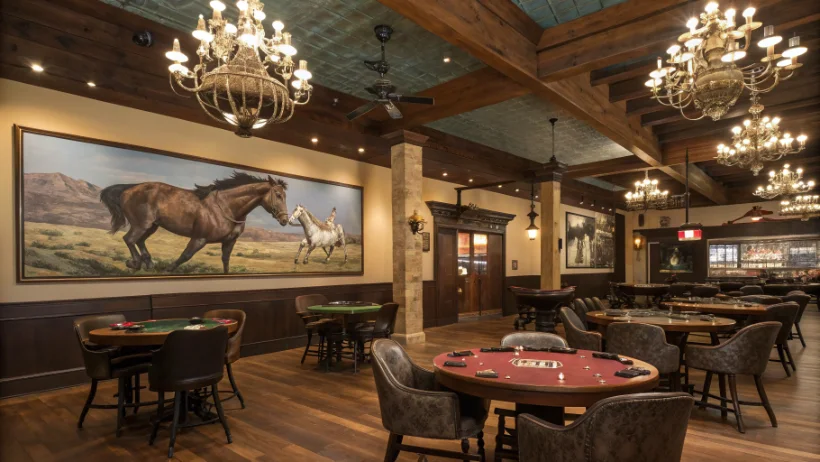 Casino interior with rustic countryside and equestrian themed decor